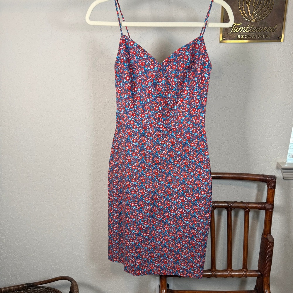Liberty Art Fabrics for J.Crew Floral Sheath Dress Red Blue Cotton Size 00